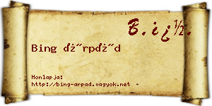 Bing Árpád névjegykártya